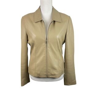 Rosleen | Beige Leather Full Zip Vintage Jacket